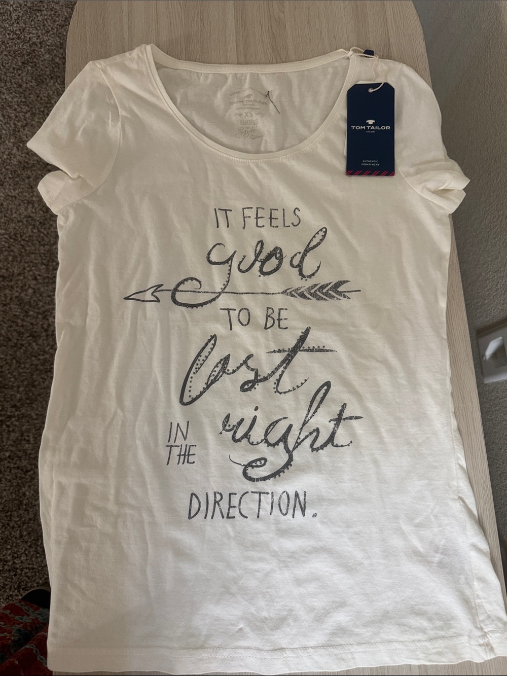 Tom Tailor Women's White Short-Sleeve Graphic Tee - 'It Feels Good'